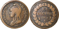 Frankreich Decime Münze, Dupré, Paris, S+, Bronze, KM:644.1 -