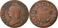 Frankreich 5 Centimes Münze, Dupré, Metz, S+, Bronze, KM:640.2 -