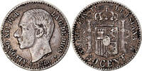 Spanien 50 Centimos Münze, Alfonso XII, Madrid, SS+, Silber, KM:685 -
