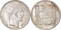 Frankreich 20 Francs Münze, Turin, Paris, VZ, Silber, KM:879 -