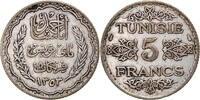 Tunesien 5 Francs Münze, Ahmad Pasha Bey, Paris, SS, Silber -