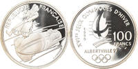 Frankreich 100 Francs Münze, Bobsledding, Albertville 92, STGL, Silber -
