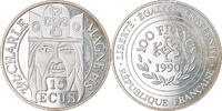 Frankreich 100 Francs-15 Ecus Münze, Charlemagne, BE, STGL, Silber -