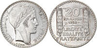 Frankreich 20 Francs Münze, Turin, Paris, VZ+, Silber, KM:879 -