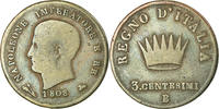 Italien Staaten 3 Centesimi Münze, KINGDOM OF NAPOLEON, Napoleon I -