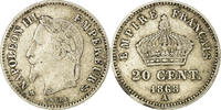 Frankreich 20 Centimes Münze, Napoleon III, Napoléon III, Paris, S+ -