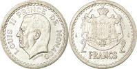 Monaco 2 Francs Münze, Louis II, Undated (1943), SS+, Aluminium, KM:121 -