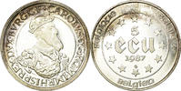 Belgien 5 Ecu Münze, VZ, Silber, KM:166 -