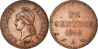 Frankreich Centime Münze, Dupré, Paris, VZ+, Bronze, KM:754 -