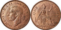 Großbritannien Penny Münze, George VI, SS+, Bronze, KM:845 -