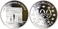 Frankreich 100 Francs-15 Ecus Münze, Arc de Triomphe, BE, STGL, Silber -