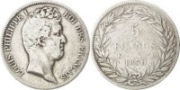 Frankreich 5 Francs Münze, Louis-Philippe, Bordeaux, S+, Silber -