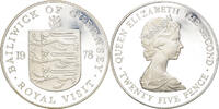 Guernsey 25 Pence Münze, Elizabeth II, STGL, Silber, KM:32a -
