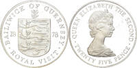 Guernsey 25 Pence Münze, Elizabeth II, STGL, Silber, KM:32a -