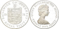 Guernsey 25 Pence Münze, Elizabeth II, STGL, Silber, KM:32a -