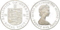 Guernsey 25 Pence Münze, Elizabeth II, STGL, Silber, KM:32a -