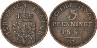 Deutsch Staaten 3 Pfennig Münze, PRUSSIA, Wilhelm I, Cleves, SS -