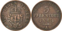 Deutsch Staaten 3 Pfennig Münze, PRUSSIA, Wilhelm I, Berlin, SS -
