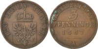 Deutsch Staaten 3 Pfennig Münze, PRUSSIA, Wilhelm I, Berlin, SS -