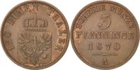 Deutsch Staaten 3 Pfennig Münze, PRUSSIA, Wilhelm I, Berlin, SS+ -