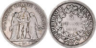 Frankreich 5 Francs Münze, Hercule, Lyon, S, Silber, KM:756.3, Le -