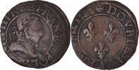Frankreich Double Tournois Münze, Henri III, Amiens, S+, Kupfer -