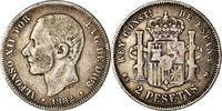 Spanien 2 Pesetas Münze, Alfonso XII, Madrid, S, Silber, KM:678.2 -