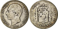 Spanien 2 Pesetas Münze, Alfonso XII, Madrid, S, Silber, KM:678.2 -
