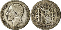 Spanien Peseta Münze, Alfonso XII, Madrid, S, Silber, KM:686 -