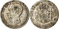 Spanien Peseta Münze, Alfonso XII, Madrid, S, Silber, KM:672 -