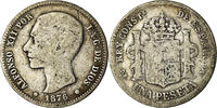 Spanien Peseta Münze, Alfonso XII, Madrid, S, Silber, KM:672 -
