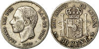 Spanien 50 Centimos Münze, Alfonso XII, Madrid, SS, Silber, KM:685 -