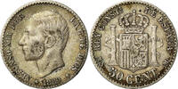 Spanien 50 Centimos Münze, Alfonso XII, Madrid, SS, Silber, KM:685 -