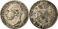 Spanien 50 Centimos Münze, Alfonso XII, Madrid, SS, Silber, KM:685 -