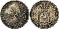 Spanien 50 Centimos Münze, Alfonso XIII, Madrid, SS, Silber, KM:690 -