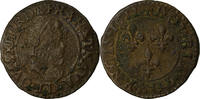 Frankreich Double Tournois Münze, Louis XIII, Double tournois, buste enfantin au col fraisé -
