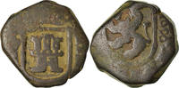 Spanien 2 Maravedis Münze, Charles II, Coruna, S, Kupfer -