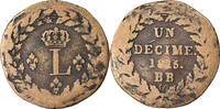 Frankreich Decime Münze, Louis XVIII, Strasbourg, S, Bronze, KM:701 -