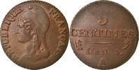 Frankreich 5 Centimes Münze, Dupré, Paris, Petit module, SS+, Bronze -