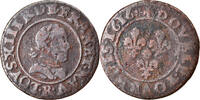 Frankreich Double Tournois Münze, Louis XIII, Double tournois, buste enfantin, Double -