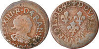 Frankreich Double Tournois Münze, Louis XIII, La Rochelle, S, Kupfer -