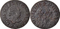 Frankreich Double Tournois Münze, Louis XIII, Amiens, S+, Kupfer -