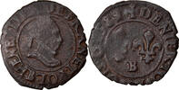 Frankreich Denier Tournois Münze, Henri III, Rouen, S+, Kupfer -