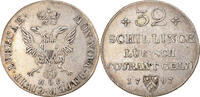 Deutsch Staaten 32 Schilling, Gulden Münze, LUBECK, SS+, Silber, KM:199 -