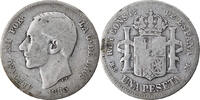 Spanien Peseta Münze, Alfonso XII, Madrid, S, Silber, KM:686 -