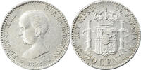 Spanien 50 Centimos Münze, Alfonso XIII, Madrid, SS, Silber, KM:690 -
