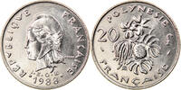 French Polynesia 20 Francs Münze, Paris, VZ+, Nickel, KM:9 -