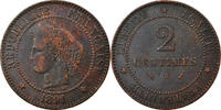 Frankreich 2 Centimes Münze, Cérès, Paris, SS, Bronze, KM:827.1 -