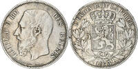 Belgien 5 Francs, 5 Frank Münze, Leopold II, S+, Silber, KM:24 -