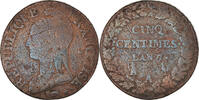 Frankreich 5 Centimes Münze, Dupré, Paris, SGE+, Bronze, KM:640.1 -